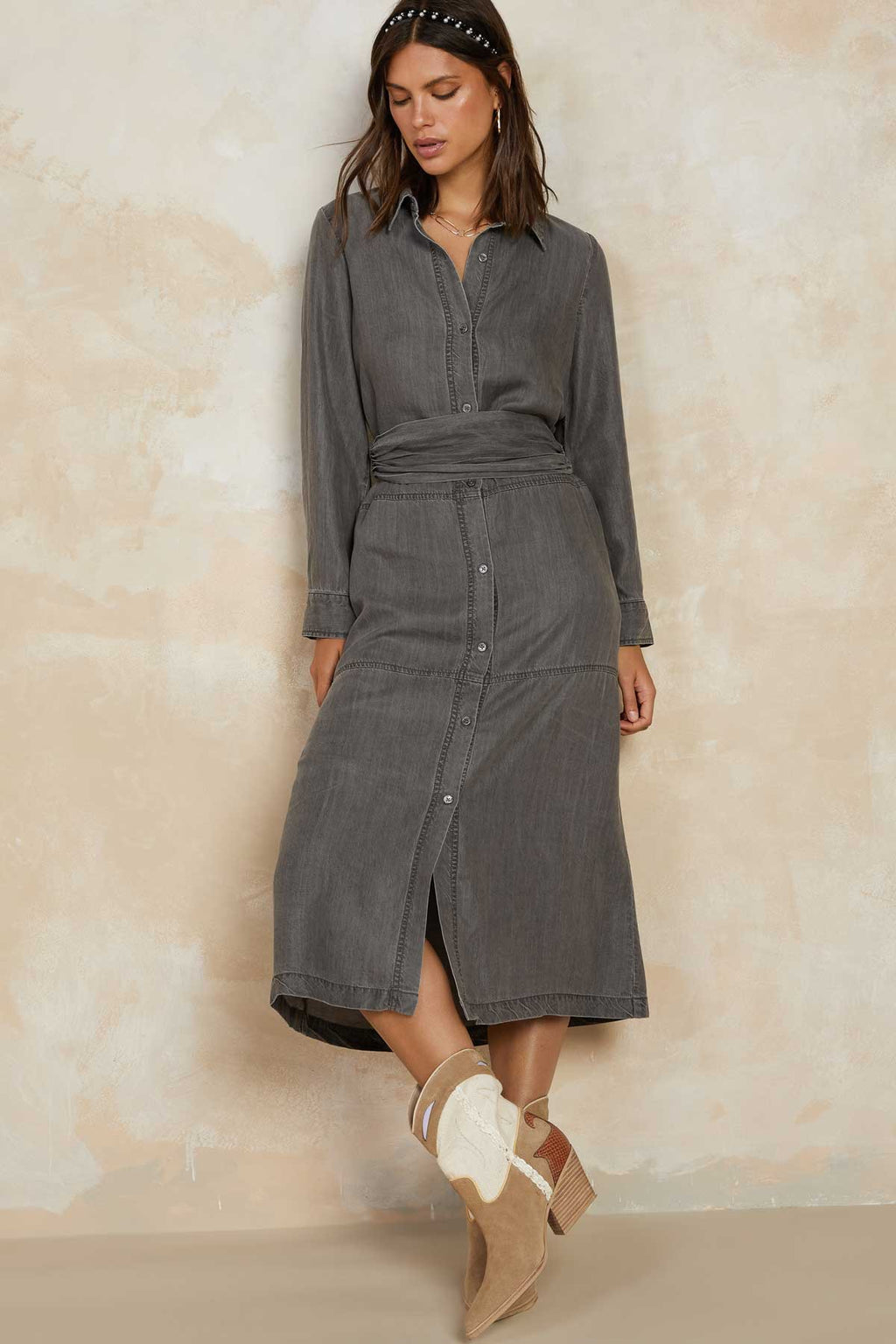 Living on the Edge Black Chambray Dress with Belt FINAL SALE