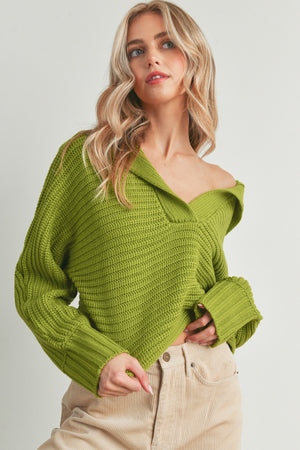 All About the Drama Collared Sweater In Kiwi