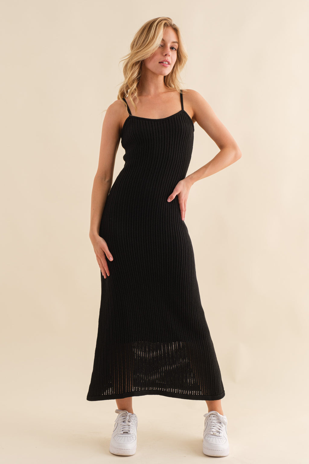 Knot your Girl Sweater Maxi Dress in black
