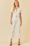 The Hustle Zip Front Jumpsuit with Belt in White FINAL SALE
