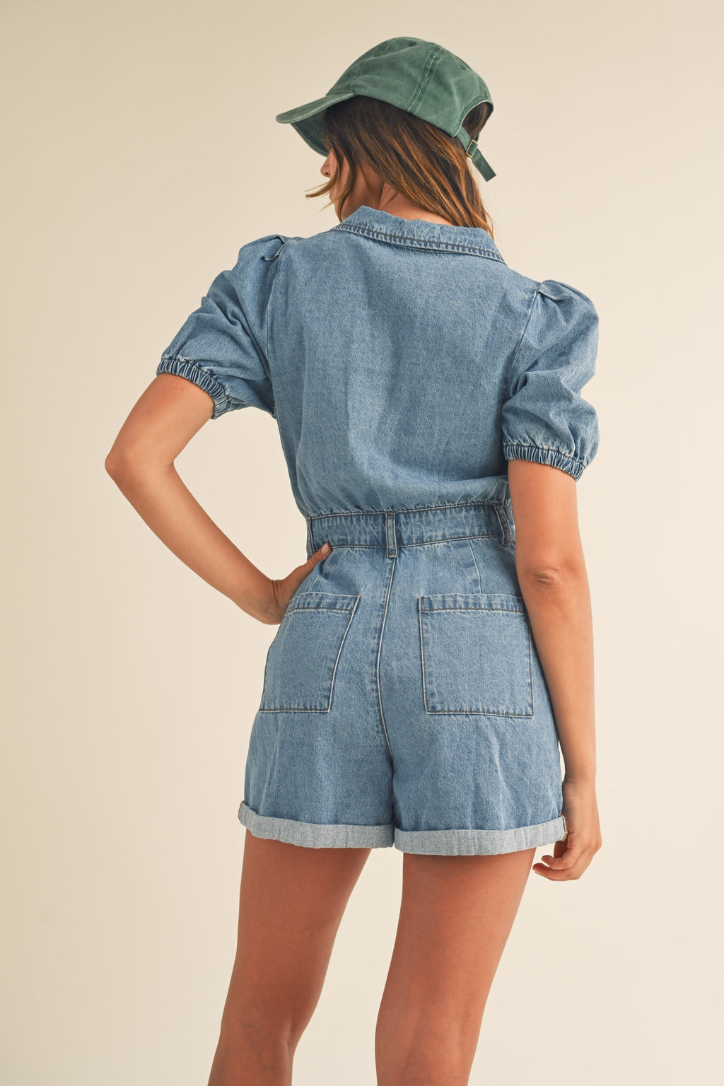 So Sweet Puff Sleeve Button Front Romper FINAL SALE
