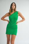 One Way One Shoulder Knit Dress in Green