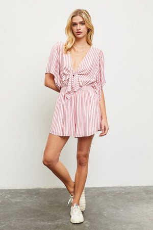 Bethanny Stripe Romper in Red
