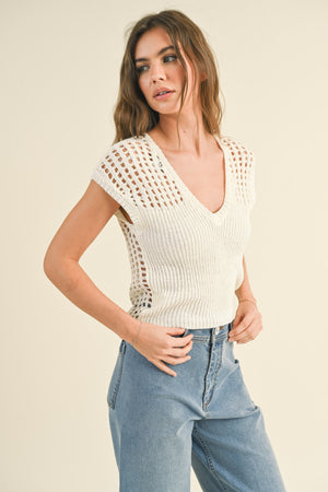 Adrianna Crochet Knitted V neck top