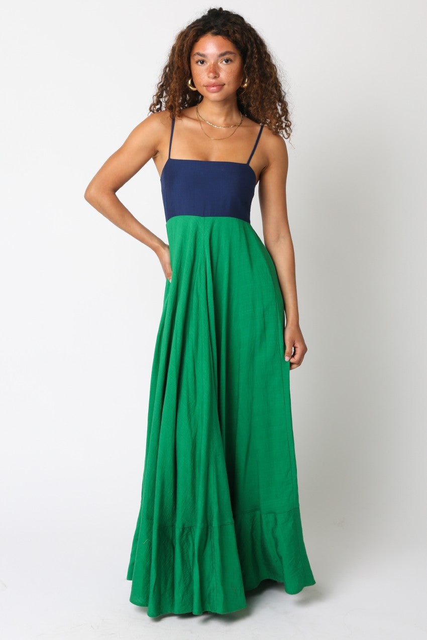 Color Block Navy and Emerald Maxi Dress