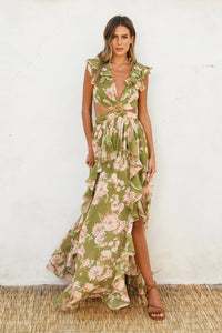 Lily Floral Print Cut Out Maxi Dress