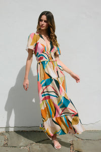 Feelin Groovy Plunnge Neckline Maxi Dress