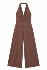 Miró Abstract Print Halter Jumpsuit in Chocolate