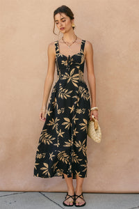 Nile Tropical Leaf Knotted Midi Dress
