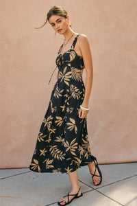 Nile Tropical Leaf Knotted Midi Dress