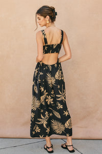 Nile Tropical Leaf Knotted Midi Dress