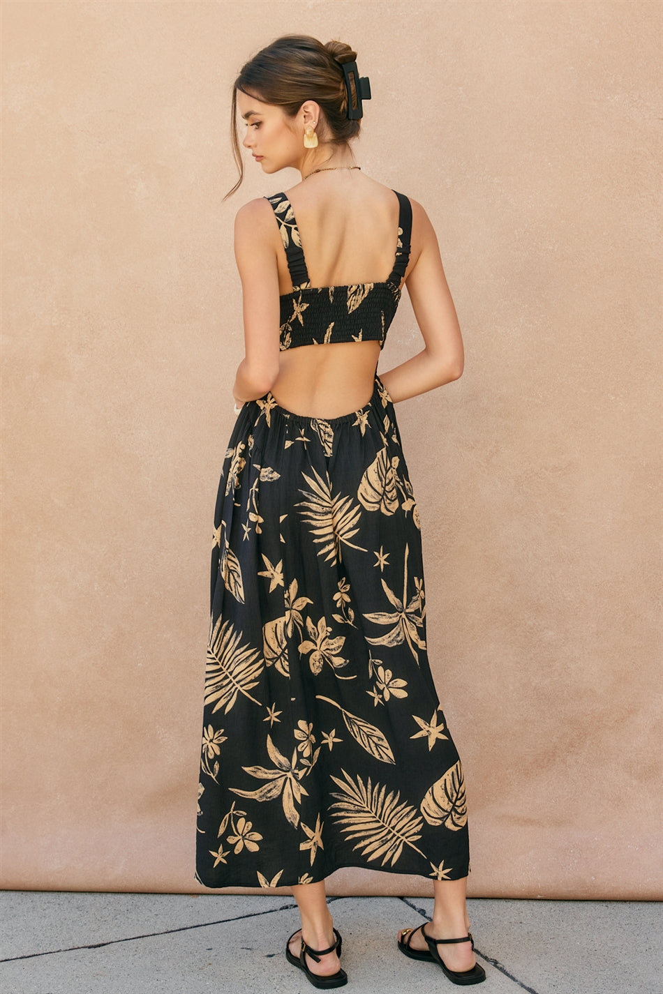 Nile Tropical Leaf Knotted Midi Dress