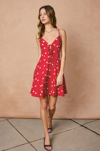 Red Polka Dot Tie Front Mini Dress