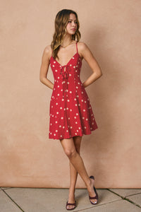 Red Polka Dot Tie Front Mini Dress