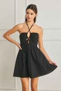 Dot to Dot Ruched Halter Mini Dress