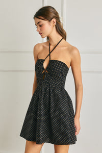 Dot to Dot Ruched Halter Mini Dress