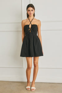 Dot to Dot Ruched Halter Mini Dress