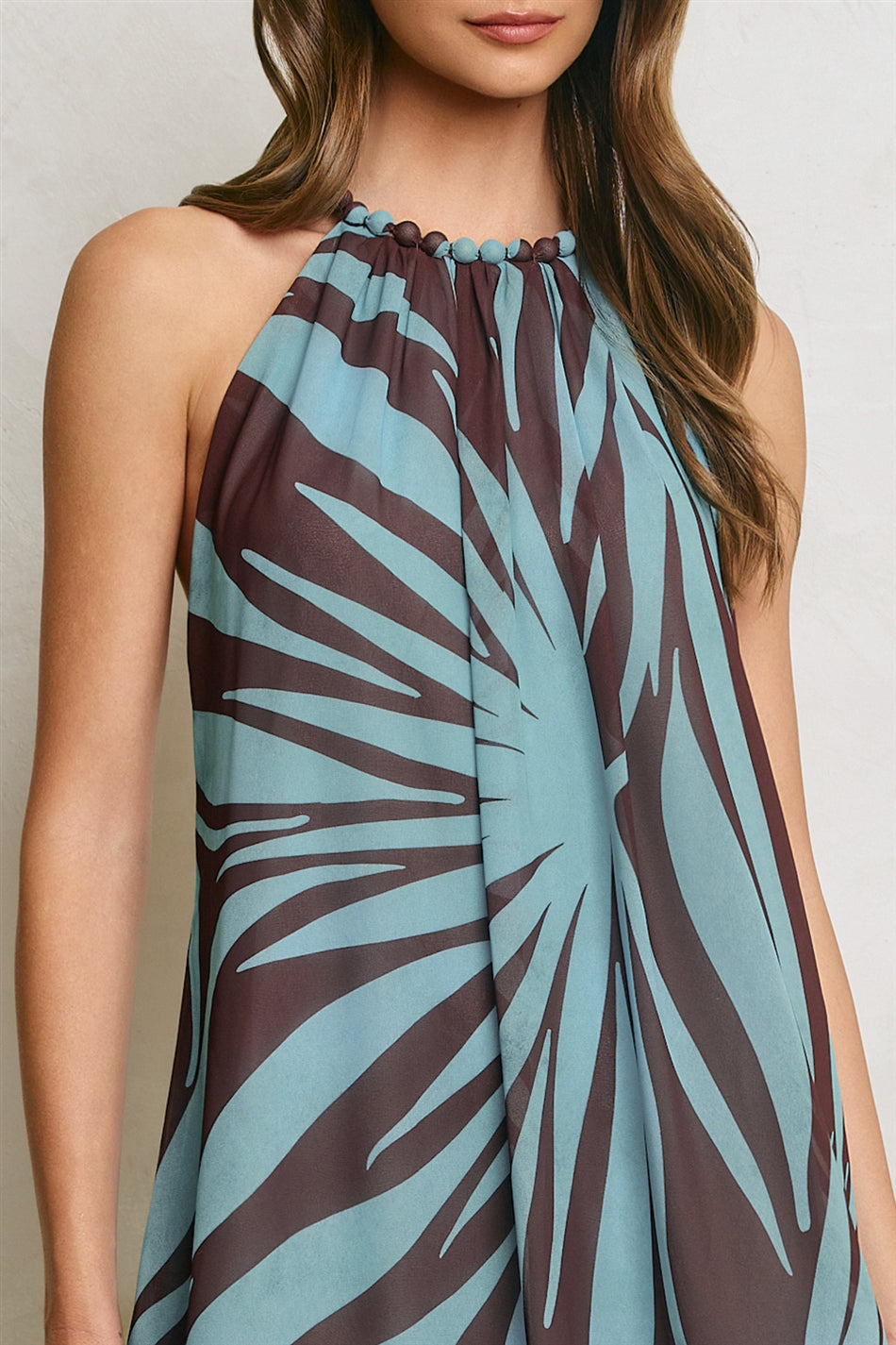 Isadora Abstract Print Beaded Halter Maxi Dress