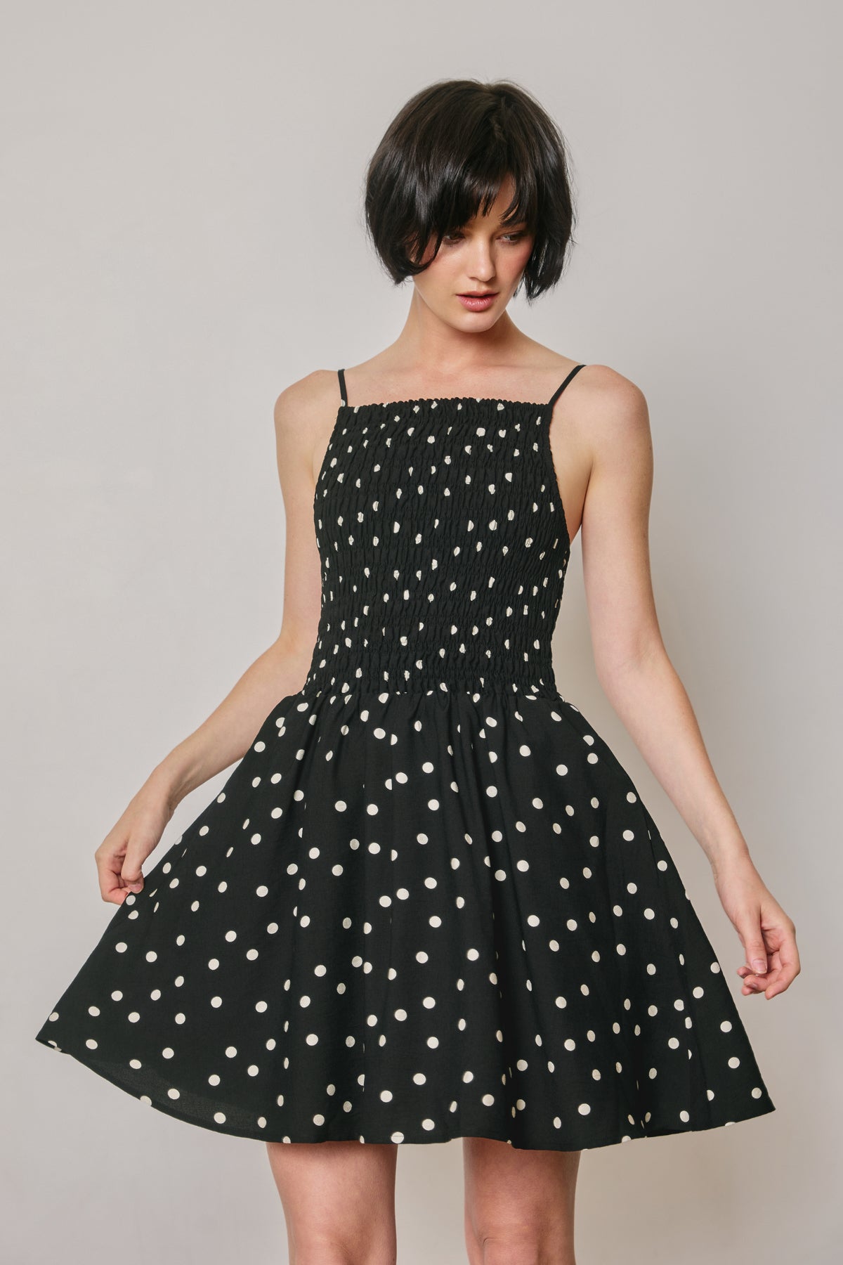 Pin Dot Fit & Flare Smocked Mini Dress