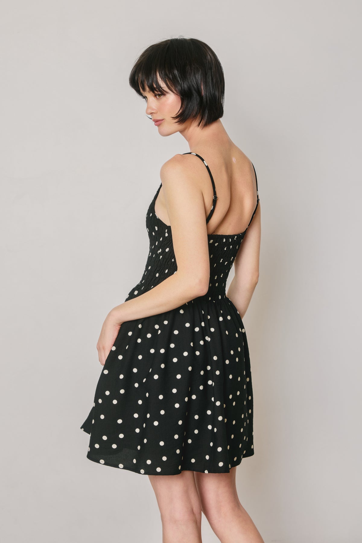 Pin Dot Fit & Flare Smocked Mini Dress