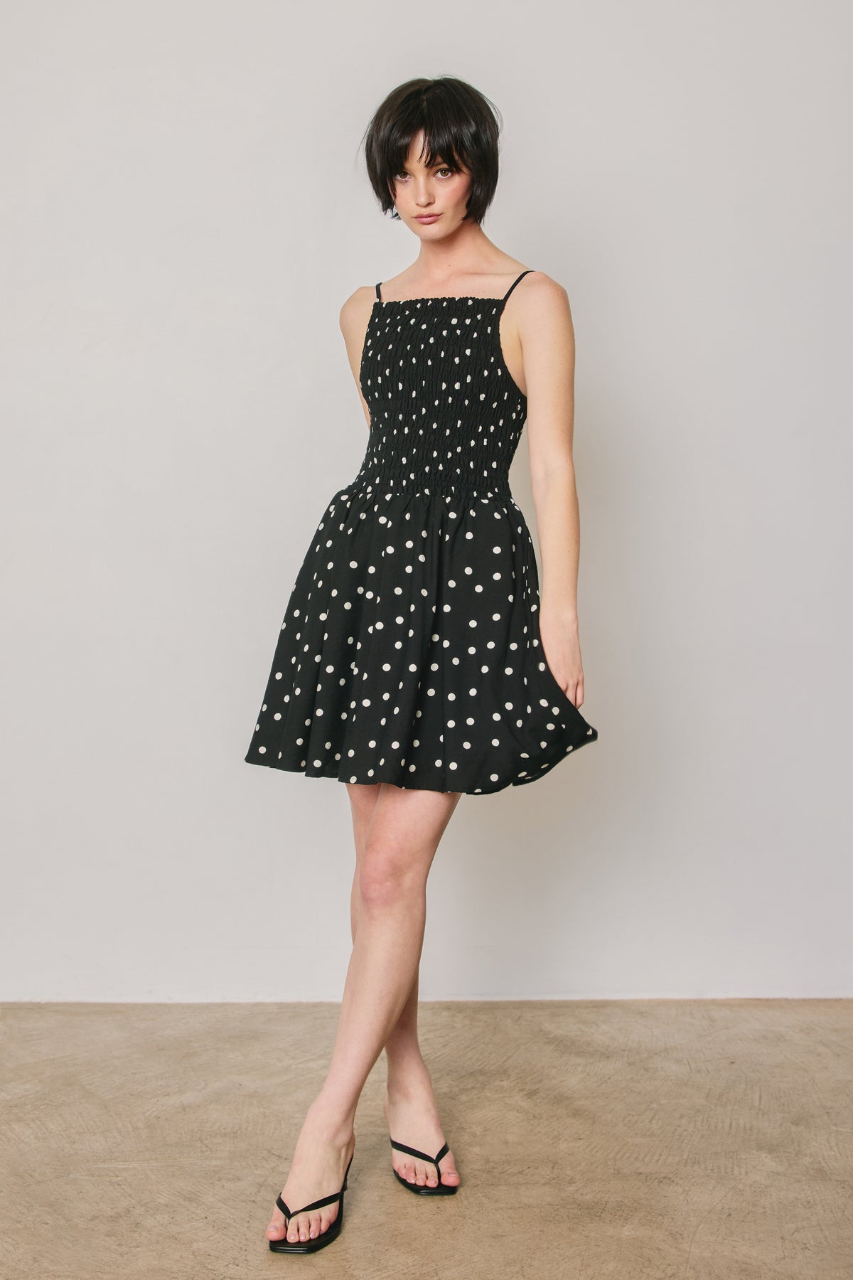 Pin Dot Fit & Flare Smocked Mini Dress