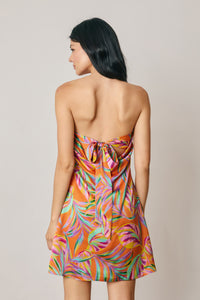 Tropical Leaf Strapless Mini Dress