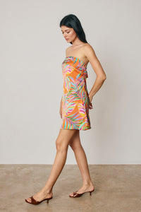 Tropical Leaf Strapless Mini Dress