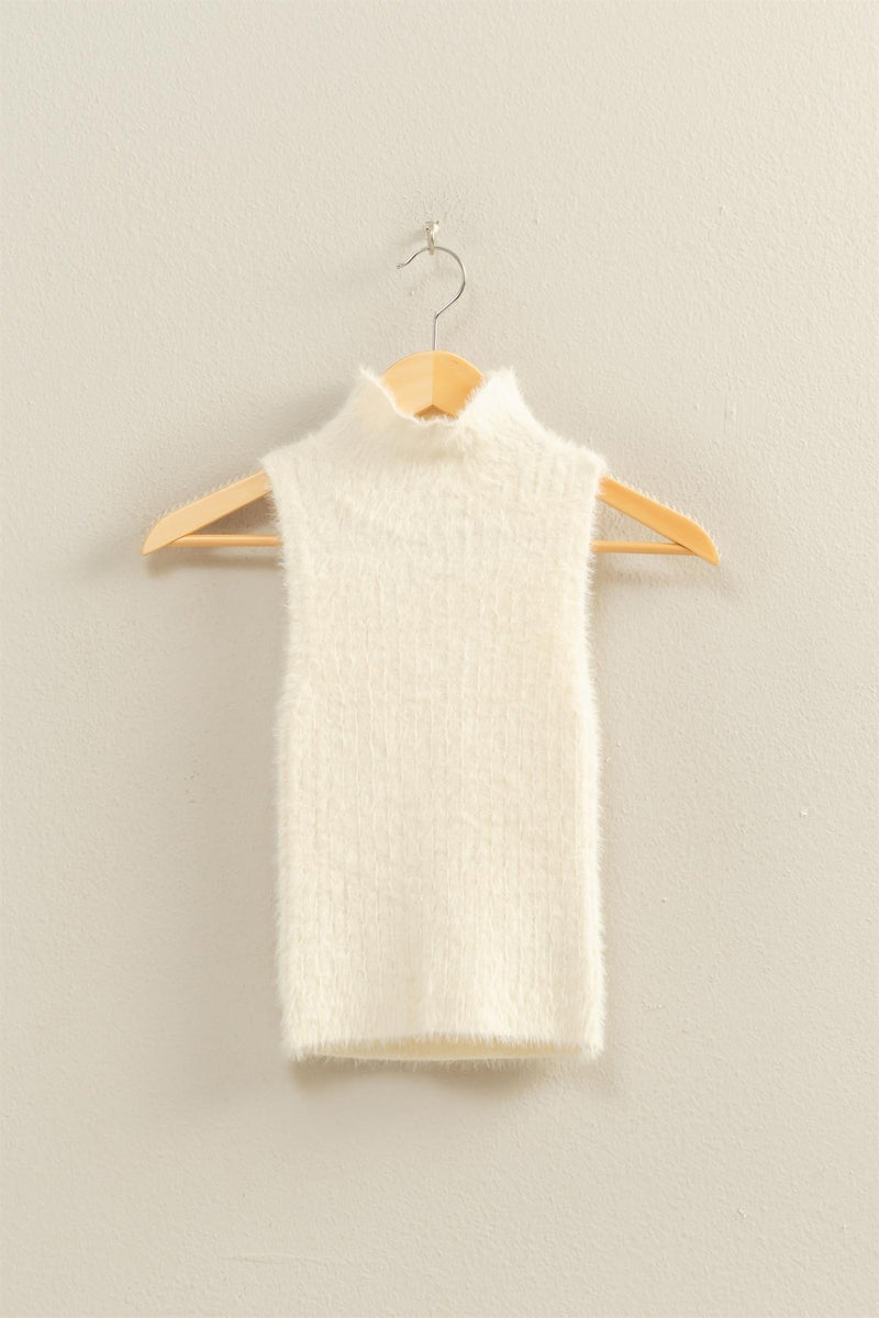 Ribbed Sleeveless High Neck Sweater Top More Colors