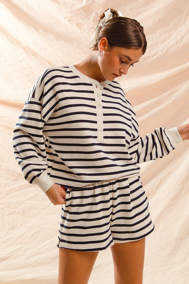 Striped Cropped Sweatshirt and Shorts Set