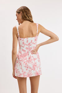 Poppy Floral Square Neck Smocked Mini Dress in Red