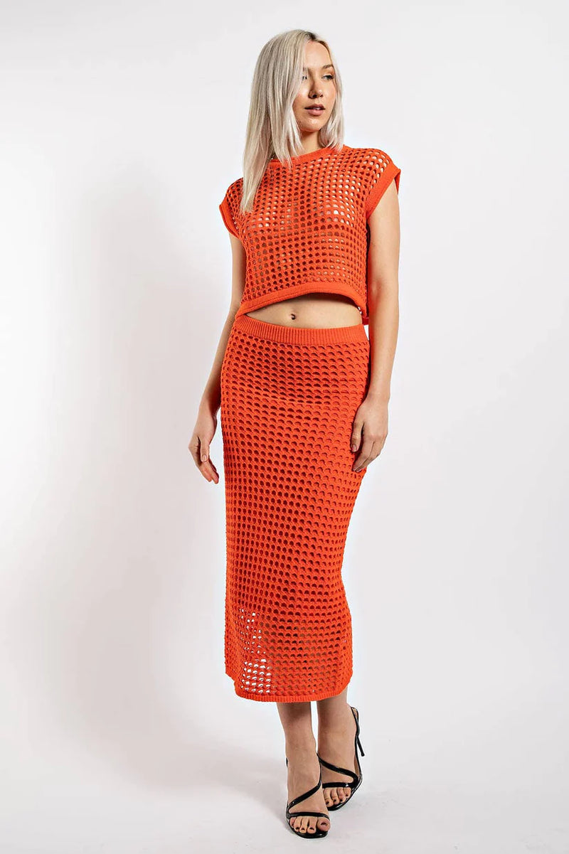 Woven Way Crochet Set Skirt and Crop Top in TOMATO