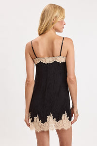 Elara Satin Floral Lace Trim Mini Dress