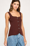 Sweetheart Neck Button Front Top in Chocolate