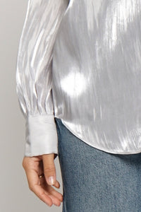 Shimmer Tonight Iridescent Button Down In Silver