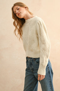 Tyler Scalloped Cream Puff Sleeve Sweater