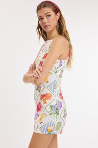 Tutti Frutti Print Boat Neck Mini Dress