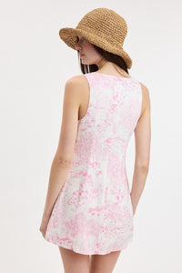 Pastel Print Boat Neck Micro Mini in Pink