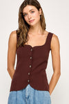 Sweetheart Neck Button Front Top in Chocolate