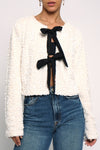 Shine on Ivory Sequin Bow Front Jacket Top