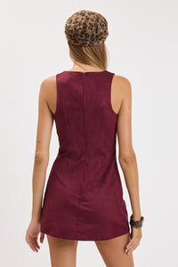 Bordeaux Suede Boat Neck Mini Dress