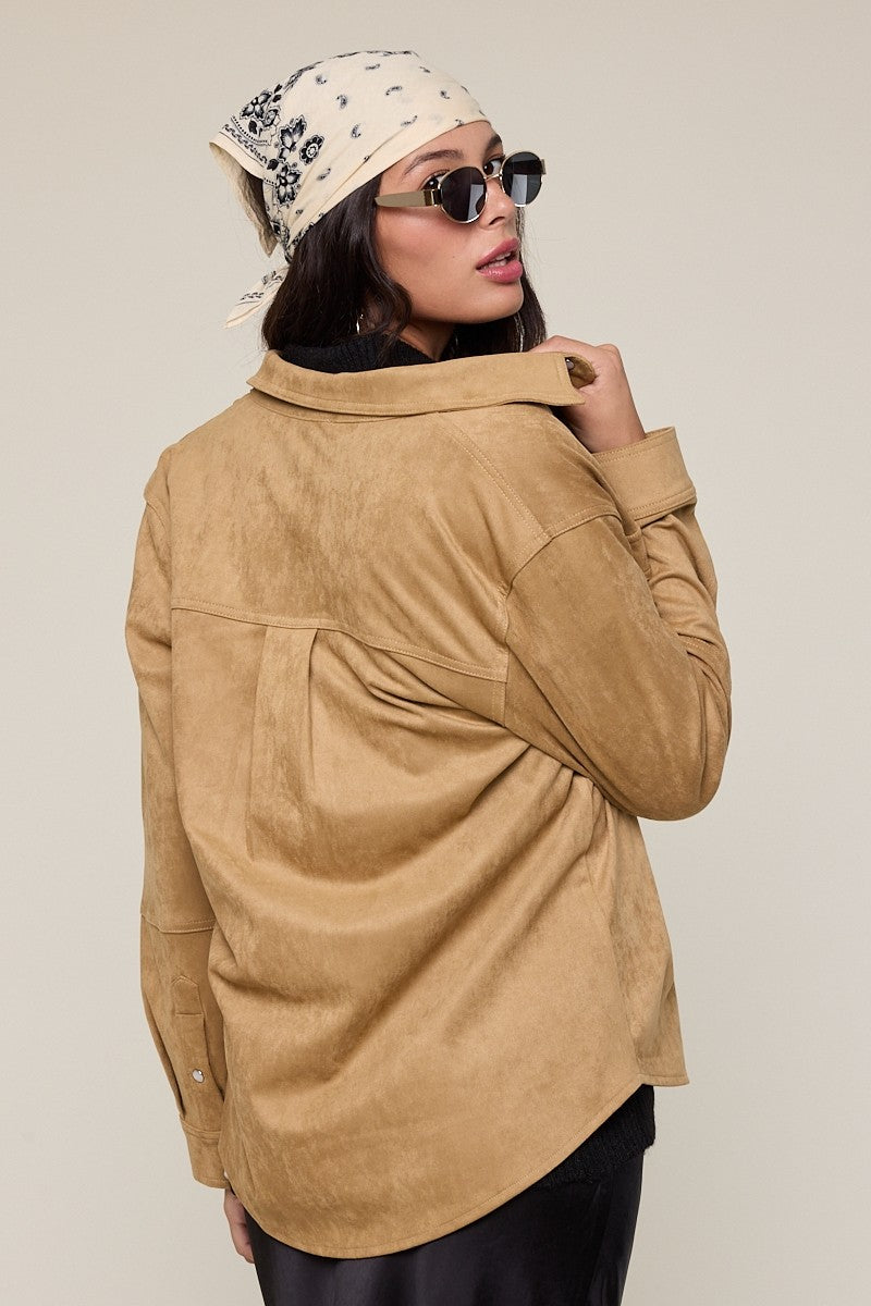 Button Down Vegan Suede Jacket