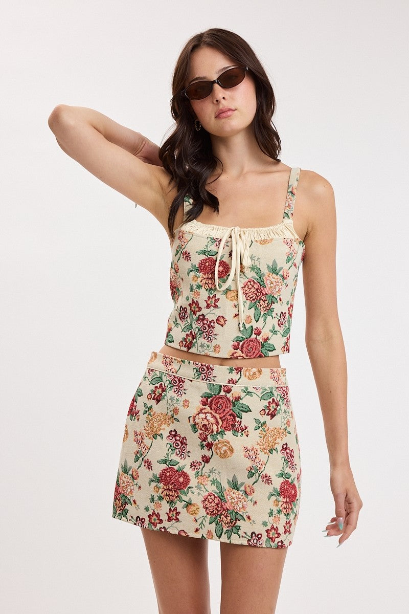Fleurette Floral Tapestry Crop Top & Mini Skirt Set