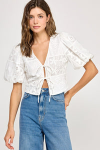 Embroidered Blouse With Tie Front
