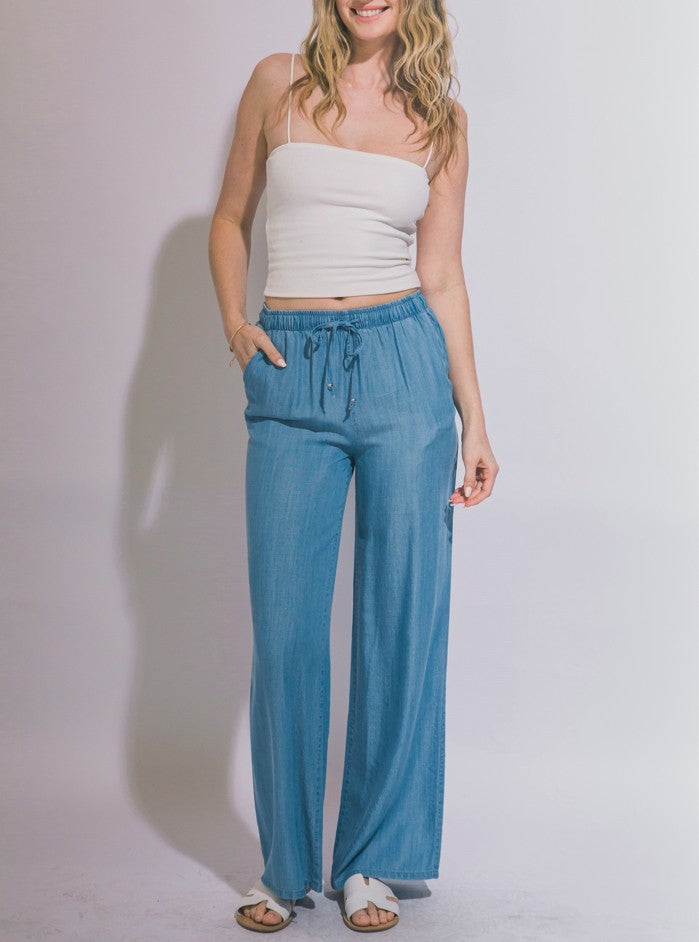 Sunday Stroll Tencel Wide Leg Pants in Light Blue