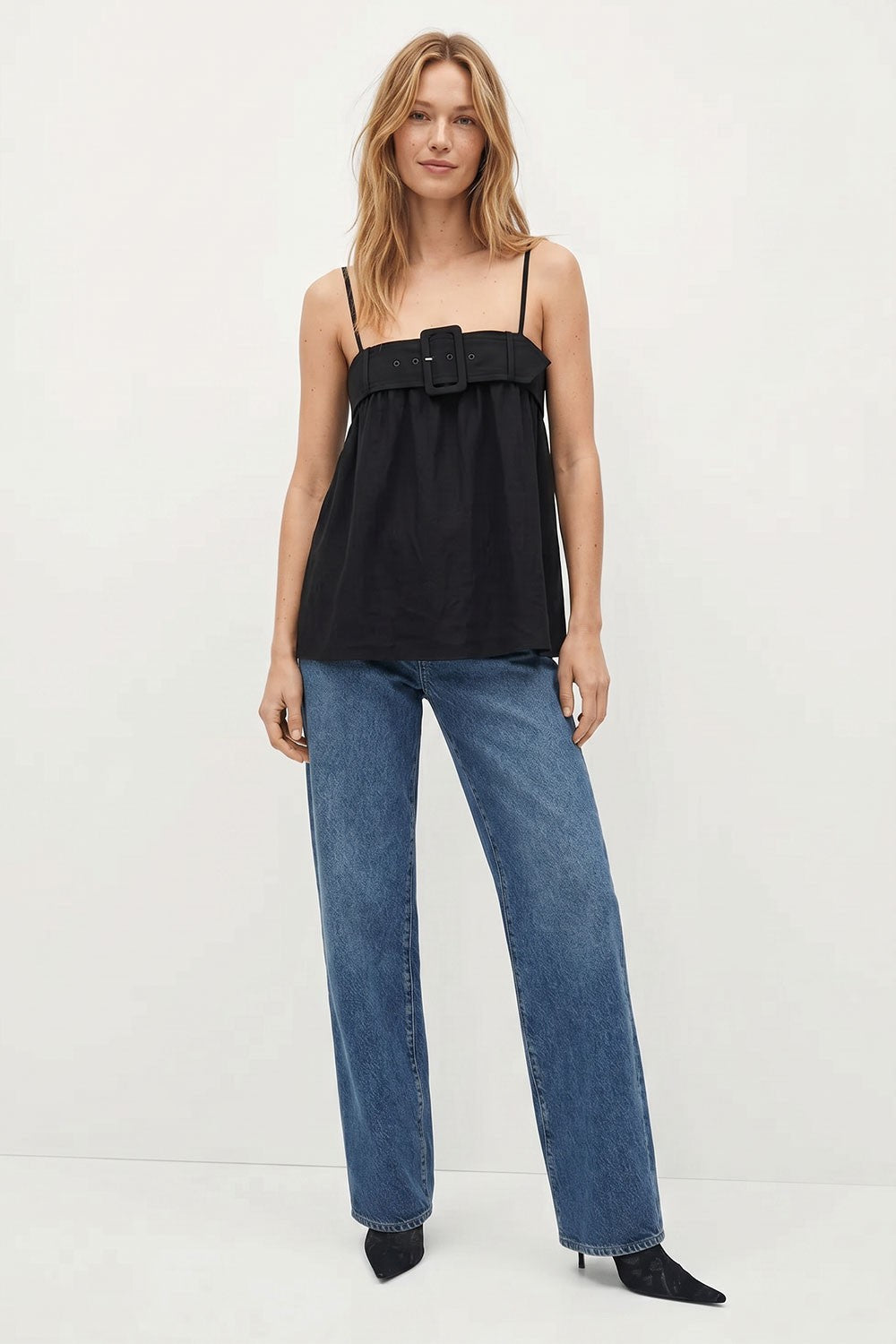 Arabella Buckle Detail Sleeveless Top in Black