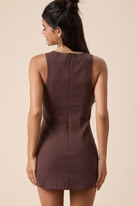 Everyday Chic Boat Neck Mini Dress in Chocolate