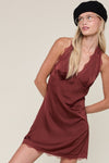 Halter Tie Open Back Scallop Silky Mini Dress Chocolate