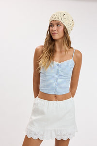 Celeste Lace Trim Linen Mini Skort in Ivory