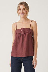 Arabella Buckle Detail Sleeveless Top in Marsala