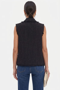Frayed Tweed Zip Front Vest in Black